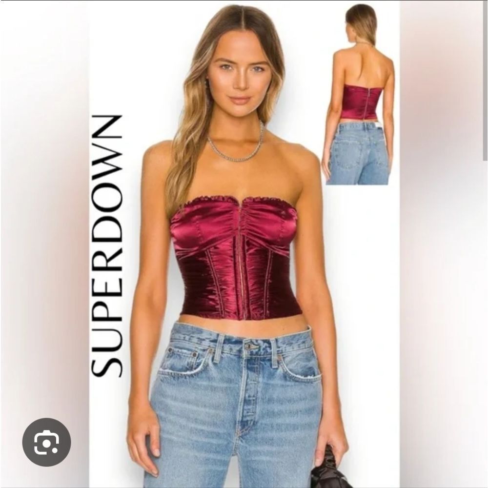 Superdown Burgundy Satin Strapless Bustier Corset Top Size M